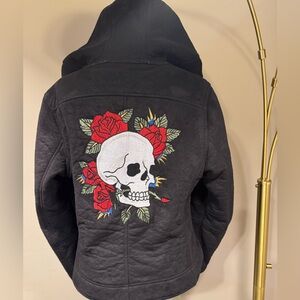 Ed Hardy Skull Rose Jacket Black Y2K Embroidered Hoodie Gothic Grunge Small